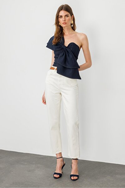 pieces of melon Ekru Yüksek Bel Straight Jean