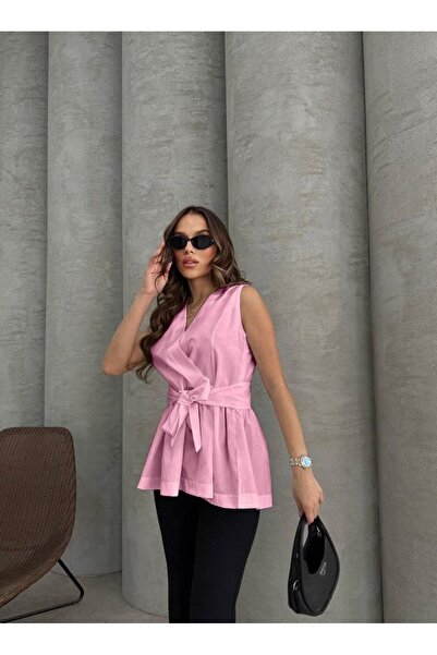 jennyfer garment İTHAL DAKRON KUMAŞ KUŞAKLI BLUZ
