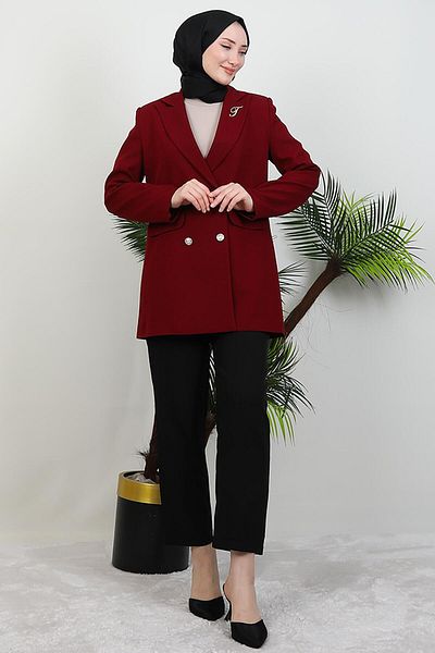giz astore Jachetă cu detaliu broșă fluture roșu claret