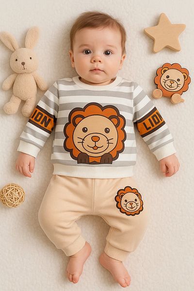 Babydonat Lion Patterned 2-Piece 100% Cotton Set for Baby Boy