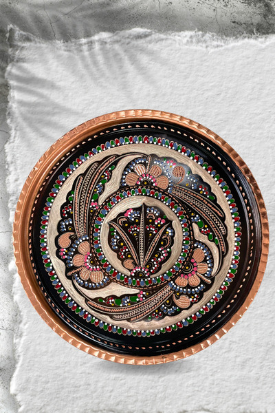 Yardımcı Bakır Since 1997 Erzincan Processing Copper Round Tray for 6 People