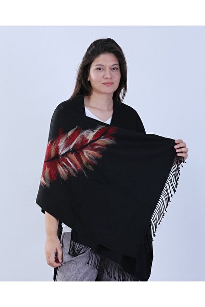 MARE BUTİK El Yapımı Keçe Detaylı Siyah Panço