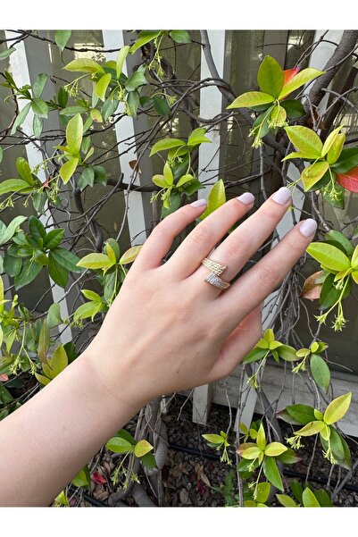 MODA Kadın Altın Renk Taşlı Yılan Model Çelik Yüzük - Şık ve Trend Aksesuar