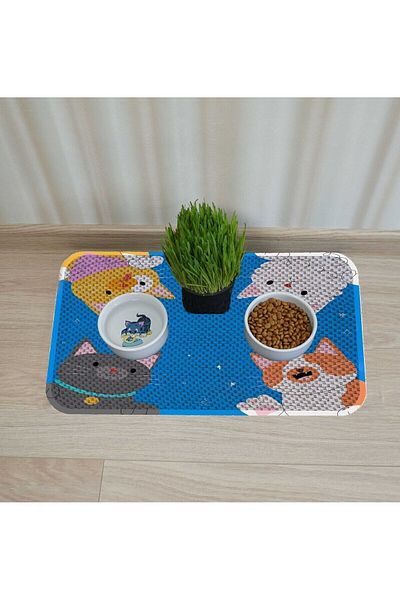 AKTUNÇ Cat Dog Food and Water Bowl - With Underpads and Scratching Features