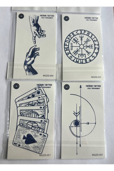 Airbrush Tattoo Şans 4 Adet Minimal 11x8 cm 3 Hafta Kalıcı Yarı Kalıcı Geçici Dövme