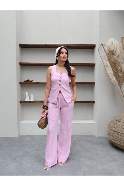 ESRAHELVACI Square Collar Vest Pants Set