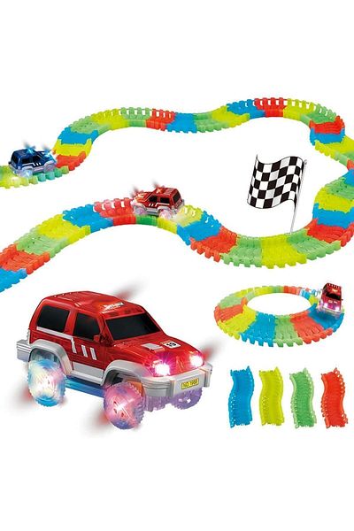 CİMCİME OYUNCAK Co3838 Magic Tracks Colorful Moving Rails 384 Pieces Led Lighted Toy Car Track with 2 Cars