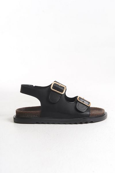 Moda Değirmeni Sandale cu talpă dublă anti-alunecare pentru femei cu piele neagră MD1165-123-0001