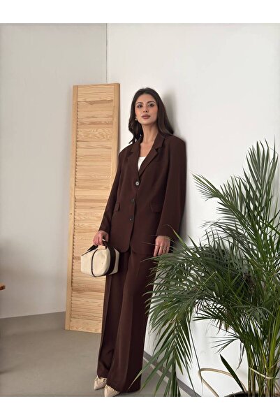 BONJOVİN PARİS Kahverengi Blazer Ceket Pantolon Takım