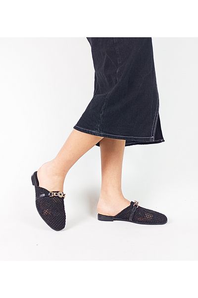 GDT Ayakkabı Black Color Knitwear Knitted Stone Detailed Lacy Women's Slippers
