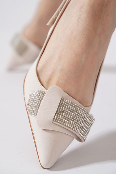 Moda Pie Naster belt stoned open back women's evening shoes skin satin