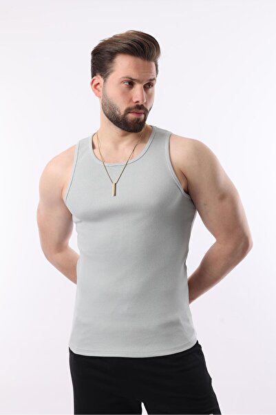 Miron Kamel Light Gray Ecru Men's Ribbed Triple Pack Cotton Lycra & Undershirt - 2517