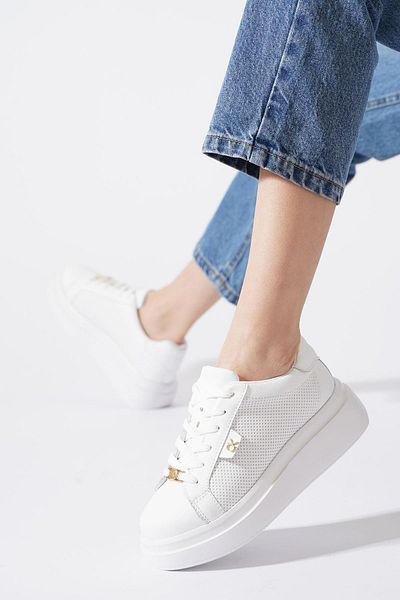 Moda Pie Pantofi sport pentru femei Reges Side Studded, piele albă