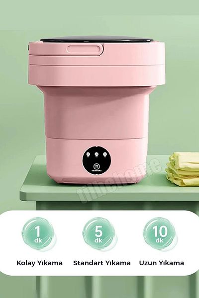 Tilbe Home Folding Mini Washing Machine Pink Portable Retro Silicone Socks Underwear Washer 10 Lt