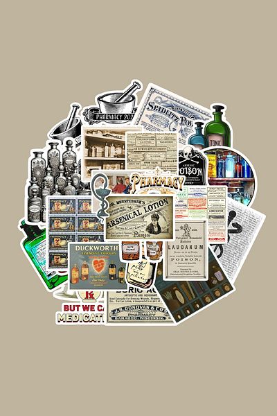 dadi ramba Vintage Pharmacy Sticker Pack -Bullet Journal - Agenda -Laptop Sticker Decal