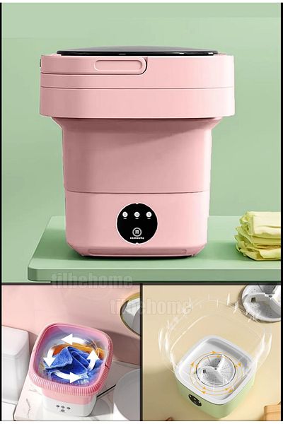 Tilbe Home Folding Mini Washing Machine Pink Portable Retro Silicone Socks Underwear Washer 10 Lt