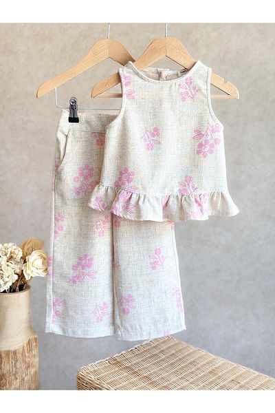Alvadonna Girl's Floral Linen Bottom Top Suit