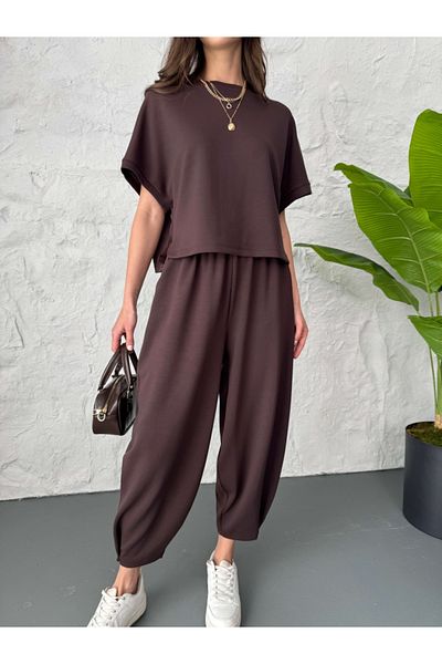 Elif Özbey Butik Brown Modal Tshirt Pants Set