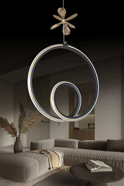 Elektroyou Yakamoz Siyah 3 Renk Kumandalı Gold Çizgili Kelebek Detaylı Sarkıt Ledli Dimmerli Avize