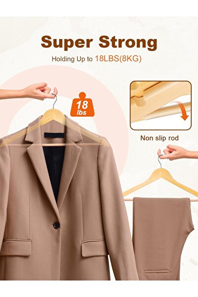 COOYA 10-Pcs Cloth Hanger Wooden,Smooth Finish,Curved Shoulders,360° Rotating Anti-Rust Hooks,For Closet