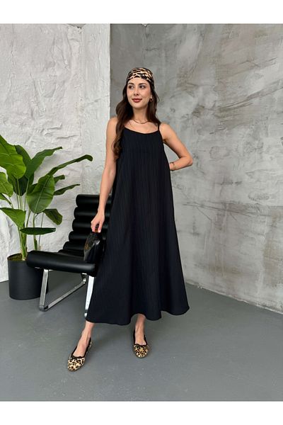 Elif Özbey Butik Rochie casual neagră premium Seersucker