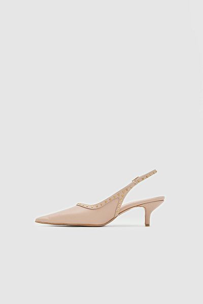 Seniorah Beige Skin Studded Pointed Toe Women's Heeled Shoes