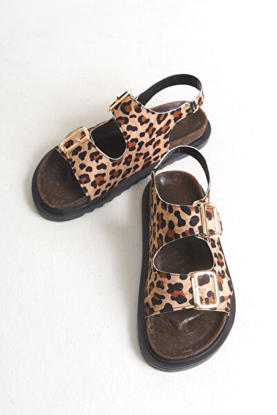 Moda Değirmeni Leopard Women's Belted Non-Slip Double Sole Sandals Md1165-123-0001