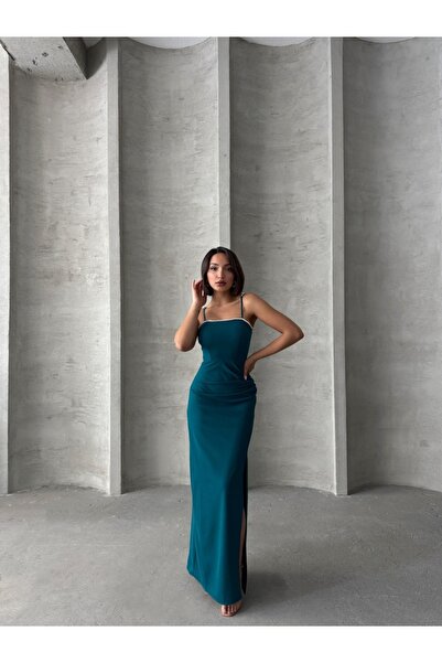 ADAMODA.RO Μακρύ φόρεμα Με χερούλι διακοσμημένο με πέρλες