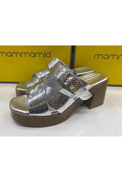 Mammamia D25YT-1200 Жіночі справжні шкіряні капці на підборах з ламе