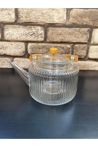 PERLAEVKAHVE Teapot with Bamboo Handle Glass Strainer 1L