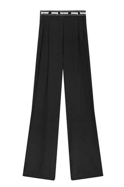 Quzu Black Trousers with Written Belt Detail