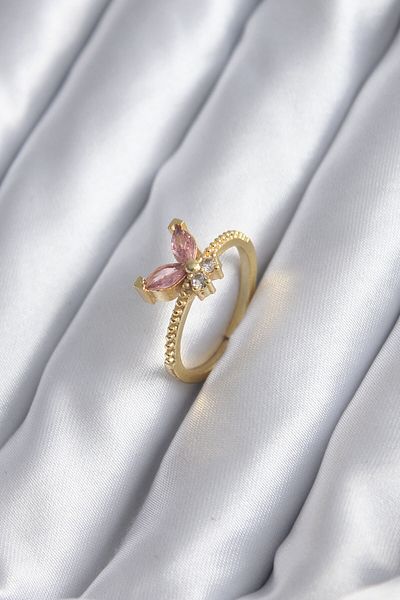 Skygo Gold Color Pink Zircon Stone Butterfly Model Women's Ring - TJ-BYK2842
