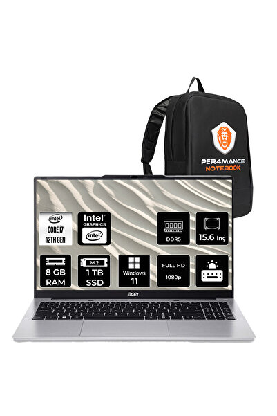 ACER Aspire Lite i7 12650H 8GB DDR5 1TB SSD 15.6" FHD W11H Dizüstü Bilgisayar & PER4 Çanta