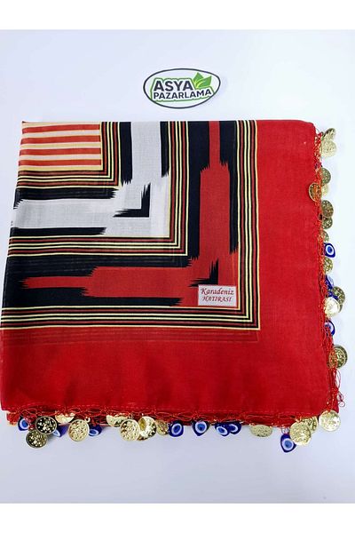 ASYA PAZARLAMA Black Sea Lira or Evil Eye Beaded or Cheesecloth or Cheesecloth or Scarf or Shawl or Scarf or Hair Bandana