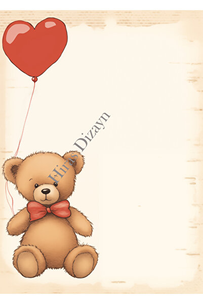 Hiras Dizayn 20adet Teddy Bear Sevimli Ayıcık Kalpli Desenli A4 Aşk Mektup Ka...