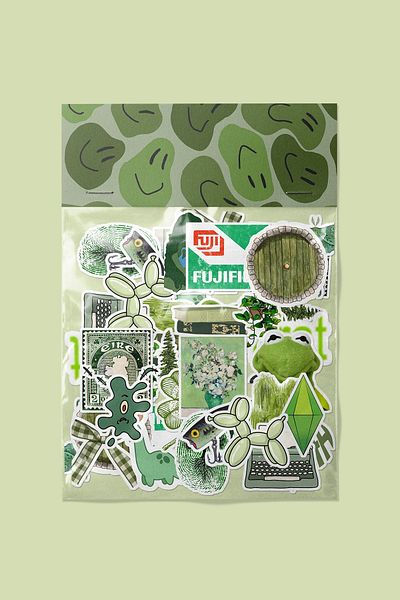 dadi ramba Green Color Sticker Pack -Bullet Journal - Agenda -Laptop Label Sticker
