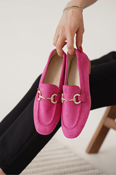 Artgoo Kadın fuşya Günlük Rahat Şık Detaylı Oxford Maskülen Yumuşak Derili Loafer Babet Ayakkabı