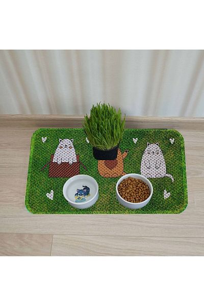 AKTUNÇ Cat Dog Food and Water Bowl - With Underpads and Scratching Features
