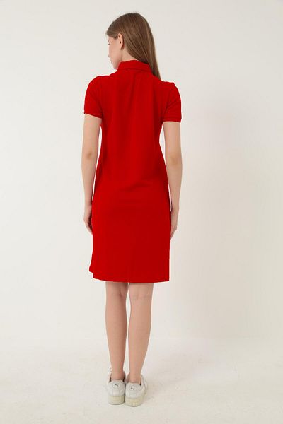 Miron Tile Women's Polo Neck Short Sleeve Knitted Dress -2431