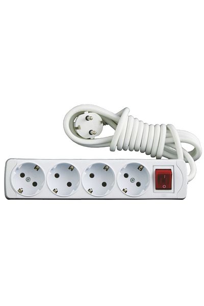 flores Extension cord, with switch and LED, white, 7 m, 4 sockets