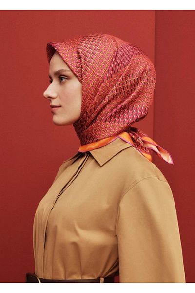Armine Sura Silk Scarf 9319-54 Orange Mixed Pattern
