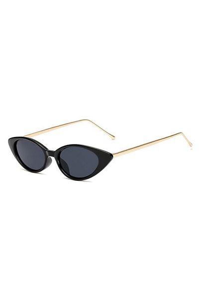 REDz Accessories Ochelari de soare, Femei, Model Cat-eye, Brațe aurii, Protecție UV400, Negru