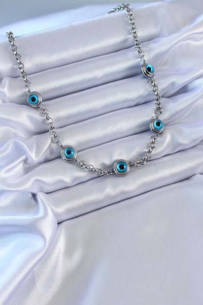 Skygo 316L Steel Silver Color Evil Eye Bead Model Women's Necklace - TJ-BKO7659