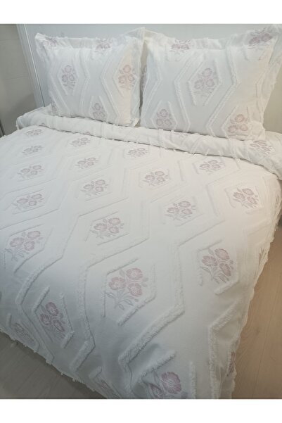 ESTİMA Aslan Tekstil Bahar Çiçekli Çift Kişilik Ponponlu Yatak Örtüsü 250x260 2 Yastık 50x80