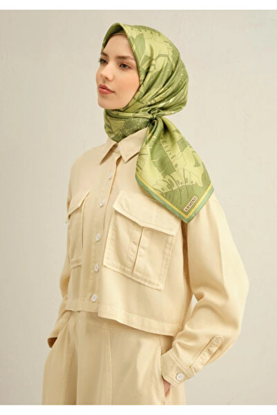 Armine Sura Tivil Ipek Eşarp 9353-56 Yeşil Karışık Desen