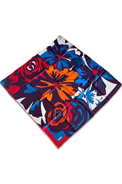 Armine Kırmızı Petrol Mavi Karma Desen Tivil İpek Eşarp 9170 - 81