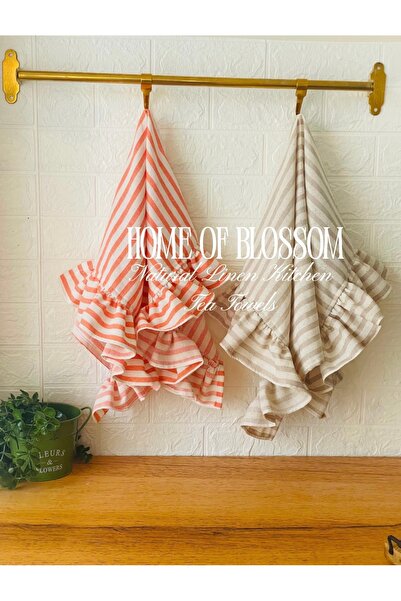 HOME OF BLOSSOM 40x60 سم 2 قطعة قماش مطبخ كتان مخطط (بيج مخطط + برتقالي مخطط)