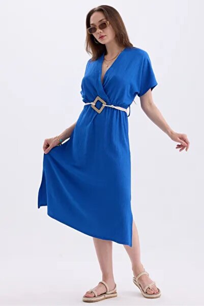 İKLİM LİFE Φόρεμα με διπλό πέτο λαιμόκοψες και ζώνη