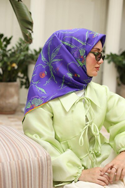 Silk Home Μωβ πορτοκαλί μοτίβο Tivil μεταξωτό μαντήλι 11433 - 25