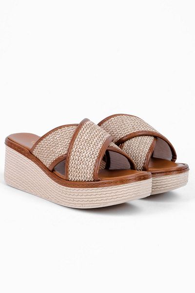 Lal Shoes & Bags Дамски чехли с ток от слама Haris, кръстосани, тип „таба“